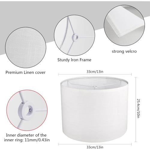 Drum Lamp shades Set of 2, White Line Lamp Shades for Table Lamps Floor Lamp, 13 Top X 13 Bottom X 10 High Large Fabric Lamp Shades, Easy Assembly Replacement Lampshades