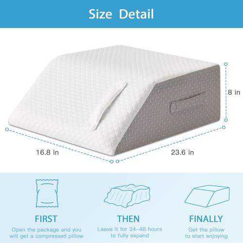 Leg Pillow Elevation Blood Circulation, Leg Wedge for Elevation for Swelling, Leg Elevating Pillow for After Surgery, Memory Foam Foot Knee Pillow for Back Sleeping 23.6×16.8×8 Inch White/Grey