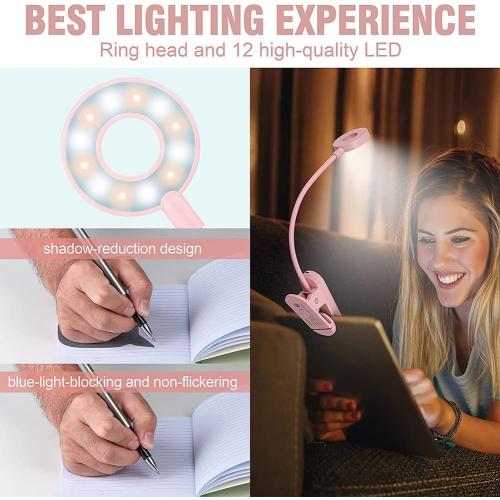 Visson Stepless Dimming Book Light,12 LED Reading Lights for Books in Bed,3 Color Temperature,Rechargeable Clip-on Light with Magnetic Function.Perfect for Bookworms,Kids