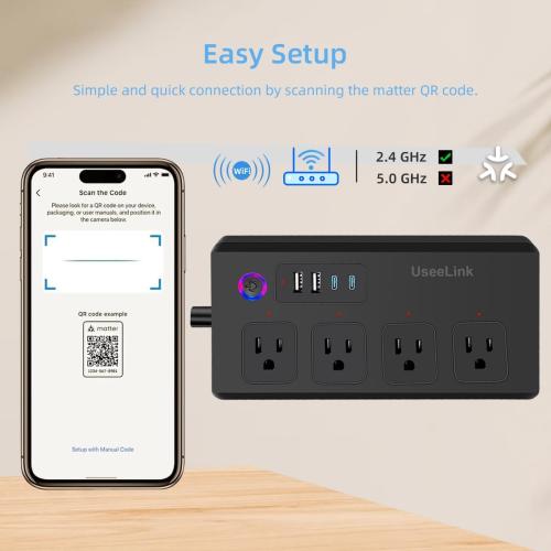 UseeLink Matter Smart Power Strip Compatible with Apple HomeKit, Siri, Alexa, Google Home and SmartThiiings, WiFi Surge Protector with 5ft Extension Cord, Voice and Remote Control