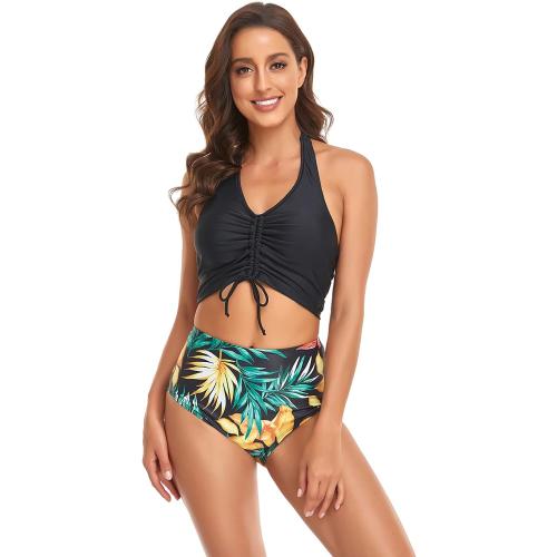 Size M...Bikini Parent Child Ladies Sexy Suit Print Daughter Bikini Leaf Swimsuit Mother Split Swimsuit Matching Family Pajamas Blacka