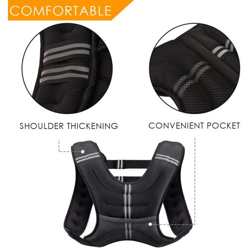 BLACK Prodigen Weighted Vest for Women and Men 8 12 16 20 25 30 Lbs with Reflective Stripe and Double Adjustable Buckle Straps Weight Vests for Strength Training, Jogging, Cardio, Weight Loss
