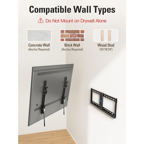 Mounting Dream TV Wall Mount for Most 37-75 Inch TVs, Universal Tilt TV Mount Fit 16, 18, 24 Stud with Loading Capacity 132lbs, Max Vesa 600 x 400mm, Low Profile Flat Wall Mount TV Bracket