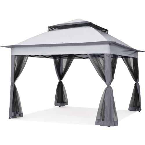 COOSHADE 11x11 Pop Up Gazebo Tent Outdoor Canopy Patio Shelter with Mosquito Netting(Dark Grey)