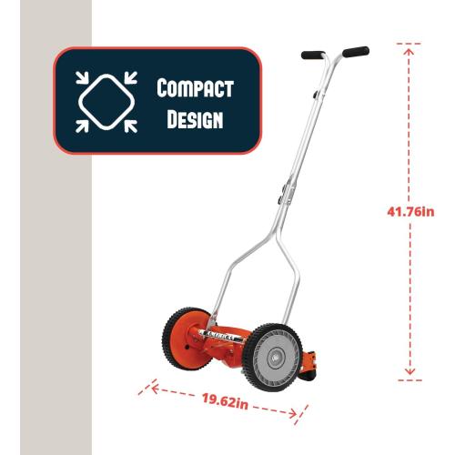 American Lawn Mower Company 1204-14 14-Inch 4-Blade Push Reel Lawn Mower, Red