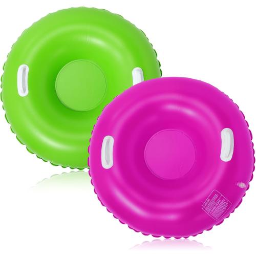 Shappy 2 Pack 36'' 40'' 47'' Snow Tube Inflatable Snow Sleds Heavy Duty Sleds Adults for Winter Outdoor Sports Toboggan with Handles Thickened Bottom