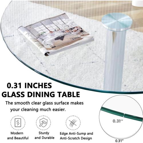 27.3 Round Glass Dining Table, Modern Circular, Sturdy Base and Perfect for 2-4 Seat, Bistro Style for Dining Room, Living Room, Balcony, Cafe