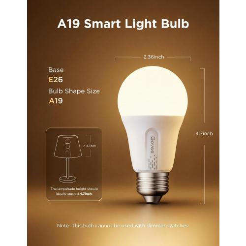 Govee LED Smart Light Bulbs, 1000LM RGBWW A19 75W E26 Base 4 Pack | Color Changing Light Bulb, Work with Matter Alexa and Google Assistant, Smart Bulbs for Bedroom, Living Room