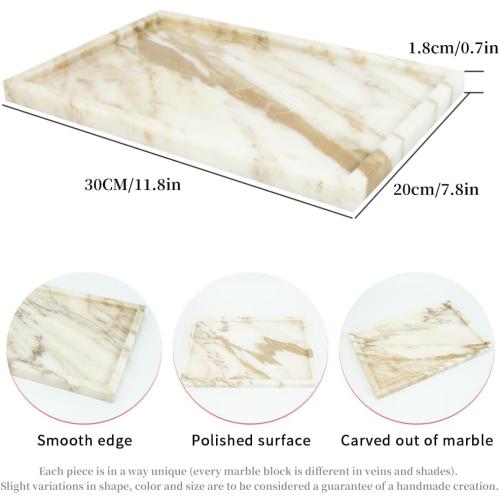 100% Natural Marble Serving Tray Luxury Marble Storage Tray for Home Decor Stone Tray for Bathroom/Kitchen/Vanity/Dresser,Plate Holder for Tissues, Candles, Towel