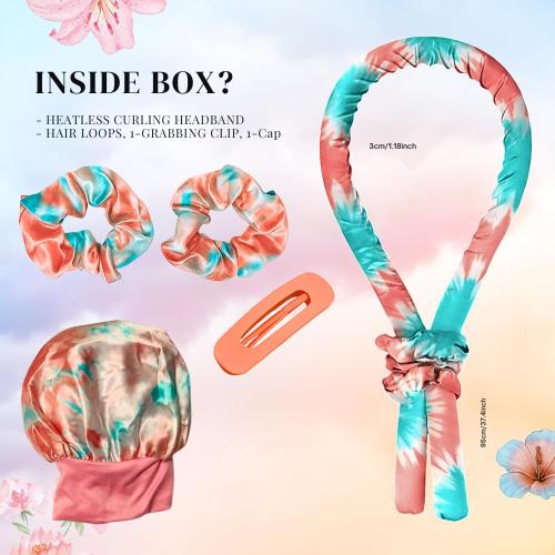 Heatless Hair Curler | 5PC No Heat Curling Rod Headband | With Satin Bonnet, Curler, 2 Scrunchies & Claw Clip Set | Curl Kit for Women & Girls (Cotton Candy, Medium)