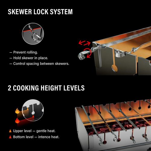 Stainless Steel Charcoal Grill for 12 Skewers – Portable BBQ 24.80×9.45×25.2 – Foldable Kabob Mangal – Heavy-Duty Rustproof Grill for Outdoor (Skewers Not Included)
