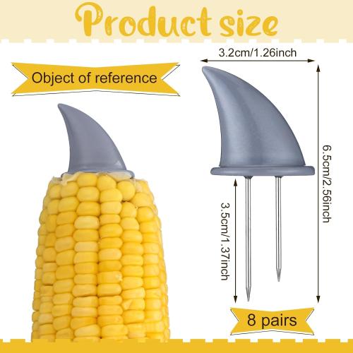 16 Pcs Shark Fin Corn Holders Thanksgiving Party Supply Stainless Steel Shark Corn on the Cob Barbecue Party Supplies Fork Birthday Decorations Ocean Themed Table Decor