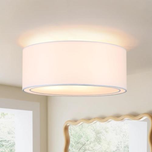 Luupyia 3-Light Double Fabric Drum Ceiling Light Fixture, 12.59 Inches Simple Semi Flush Mount Ceiling Lights with Double Fabric Shade, Modern Drum Chandelier for Bedroom, Hallway E26, 60W