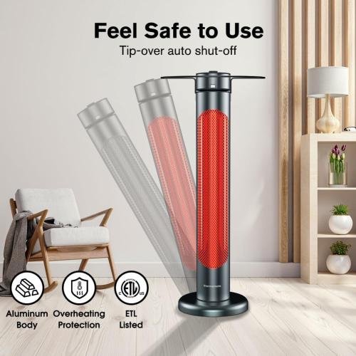 ThermoMate Electric Patio Heater, 1500W IP65 Outdoor/Indoor Infrared Heater with Remote, 8 Heating Levels 8-Hour Timer & Oscillation, Tip-over Protection for Garage Backyard Restaurant