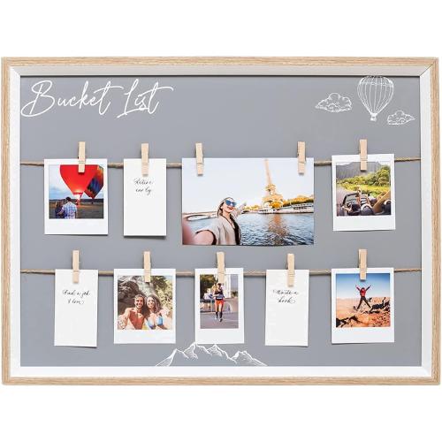 Wall Hanging Photo Board & Easy To Use Vision Board Kit | 20 x 15 | Large Picture Display Frame with Clips | Goal Board Manifestation Kit | Home Decor Display & Photo Board