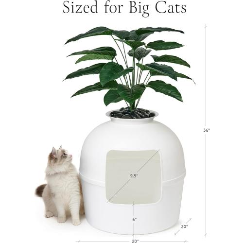 Secret Litter Box by Bundle & Bliss - Hidden Litter Box Enclosure, Patented Design with Odor Control,(NOT INCLUDED Faux Plant, Carbon Filter and Real Stones) Vivid White