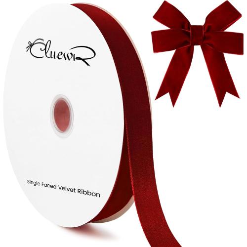 Burgundy Velvet Ribbon, 1 Inch 25 Yards Spool Ribbon for Christmas Tree Ornaments, Gift Wrapping, Bows Making, Handmade Crafts, Wreath Decoration, Flower Bouquet