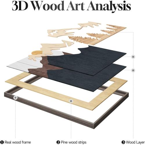 Framed Textured Wood Mountain Wall Art for Living Room, Large 3 Piece 3D Wood Farmhouse Artwork for Walls, Boho Landscape Mountain Forest Sun Wall Art Decor for Bedroom Office Hallway, 24x36 Inch
