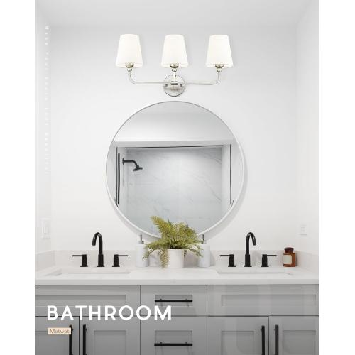 Bathroom Light Fixtures, Brushed Nickel Vanity Lights with Flared White Fabric Shade, 3 Light Wall Sconce, Modern Sconces Wall Lighting for Hallway Bedroom, VL837-BN-3