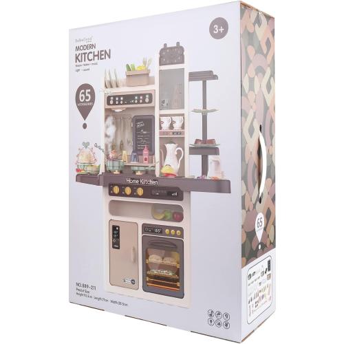Play Kitchen for Kids, Interactive Play with Lights and Sounds, Real Steam, Play Sink, Cutting Food Set, 65 PCS Toy Kitchen Set for Boys Girls