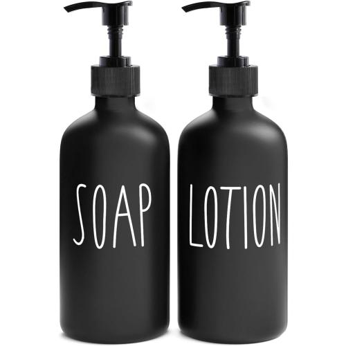 MOMEEMO Matte Black Soap Dispenser Bathroom Set, Contains Lotion and Hand Soap Dispenser, Suitable for Bathroom Decor Farmhouse Style. (Black)