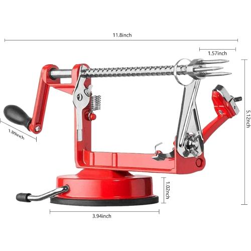Apple Peeler Corer, Long lasting Chrome Cast Magnesium Alloy Apple Peeler Slicer Corer with Stainless Steel Blades and Powerful Suction Base for Apples and Potato(Red)