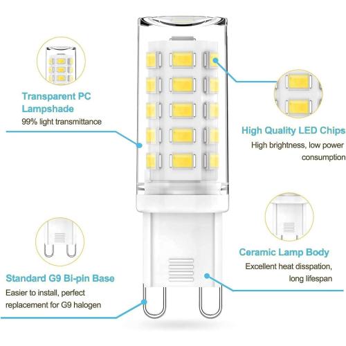 G9 LED Light Bulb Daylight Dimmable 6W,(60W Halogen Equivalent),6000K 120V No-Flicker G9 Bi Pin Base LED Bulbs for Chandeliers, Home Lighting 360° Beam Angle,600LM 6 Packs
