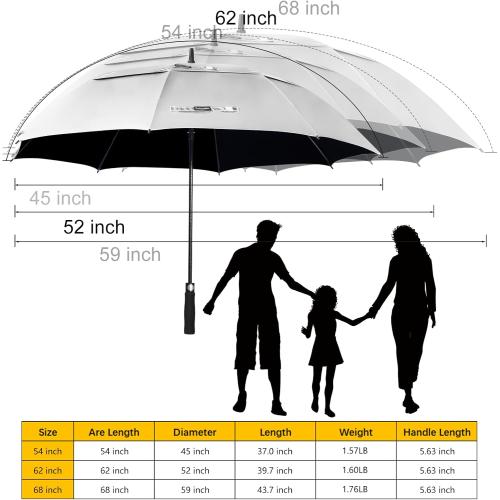 Size 68/62/54 Inch UPF50  Sun Umbrella UV Protection UV Umbrellas for Sun Protections Windproof Large Golf Umbrella Auto Open and Vented Double Canopy Umbrellas for Sun and Rain