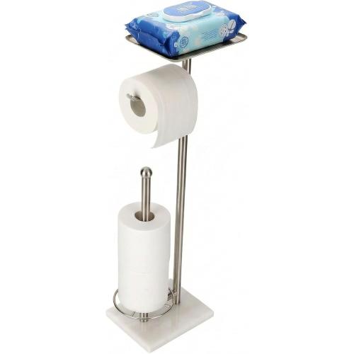 Toilet Paper Holder with Shelf, Free Standing Toilet Paper Holder with Storage - Toilet Paper Stand for Holding Extra 3 Rolls, Tissue Holder for Bathroom (Brushed Nickel with Marble Base)