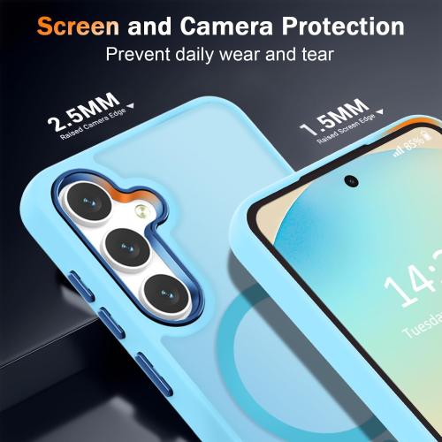 WRJ for Samsung Galaxy S25 Case,Galaxy S24 Case with Screen Protector,[Compatible with Magsafe] Magnetic Slim Matte Translucent Phone Case Women Men Shockproof Protective Cover-Sky Blue