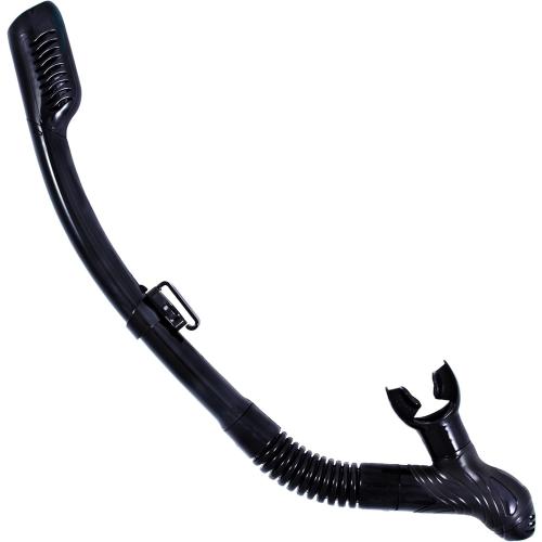 BLACK Dry Snorkel with Purge Valve - Snorkel Gear for Adults with Comfortable Silicone Mouthpiece & Quick Release Clip - Scuba Diving, Snorkeling, Freediving, Spearfishing, Swimming