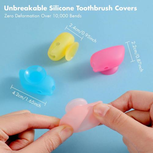 Muslish 4 Pack Silicone Toothbrush Covers with Suction Cup, Travel Tooth Brush Cover Cap Case, Fits Most Electric and Manual Toothbrushes, for Travel or Home (Blue)