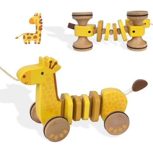 Baby Toys Car,Wooden Pull Along Toddler Toy, Developmental Toy for 1 Year Old Girl Boy Birthday Gift (Giraffe)