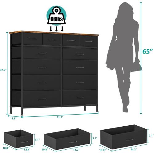 VASICAR Dresser for Bedroom with 12 Drawers, Tall Fabric Drawer Dresser, Compact Chest of Drawers for Closet, Nursery, Bedside, Living Room, Laundry, Entryway, Hallway