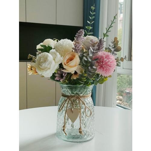 Clear Jar Multicolor Fake Flowers with Vase, Faux Peony Silk Flowers for Home Decor, Coffee Table, Living Room, Bathroom Plant Decor, Centerpiece Table Decorations