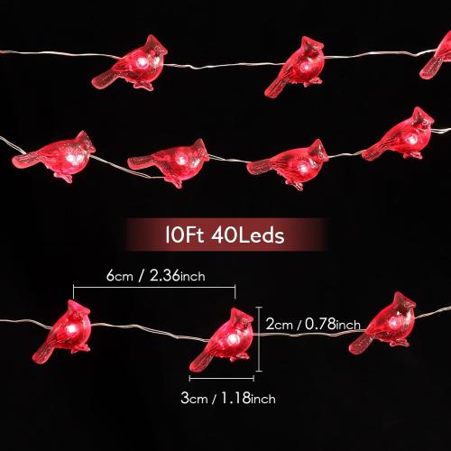 Impress Life Christmas String Lights, Cardinal Red Snow Bird 10 ft 40 LEDs with Remote Timer for Indoor Thanksgiving, Wedding, Birthday, Bedroom, Parties & Home Decorations