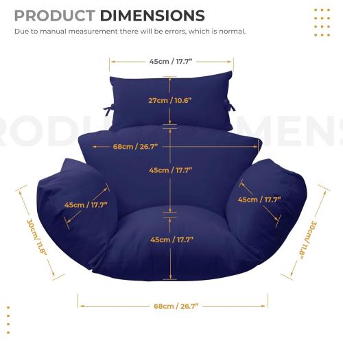 Egg Chair Cushion Replacement  -Thicken Foldable Removable Waterproof Egg Chair Cushions with Headrest, Outdoor Hanging Chair Cushion, Patio Swing Cushions,Machine Washable,Blue