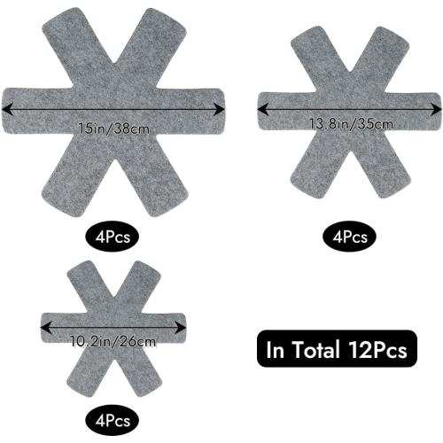 BOYAN Pot and Pan Protectors, Set of 12 and 3 Different Size, Cookware Dividers Pads/Stacking Pan Protectors/Pot Separators Pads for Protecting and Separating Pots Pans