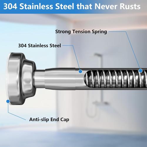 Umimile Shower Curtain Rod 42-70 Inches, 1 Inch Diameter Adjustable Spring Tension Curtain Rod, 304 Stainless Steel Shower Rod for Bathroom, Windows, Never Rust Non-Slip