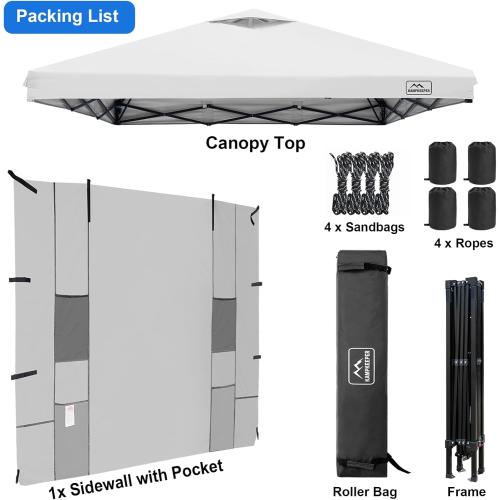 KAMPKEEPER 10x10 Easy Pop Up Canopy Tent with Sidewalls, Instant Outdoor Shade Shelter with Removable 10FT Sun Walls, Quick Setup Waterproof and UV-Resistant for Patio (White, 1 sidewall)