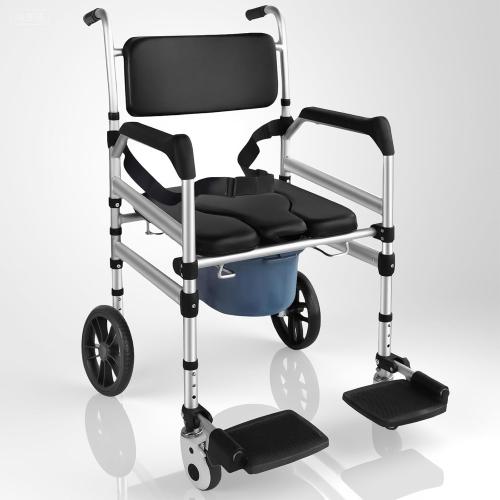 Heavy-Duty Rolling Shower Wheelchair Multifunctional,4-in-1 Foldable Commode Chair with 10 Solid Wheels & Safety Straps for Elderly and Disabled,Shower Chair with Bucket, Waterproof Padded Seat