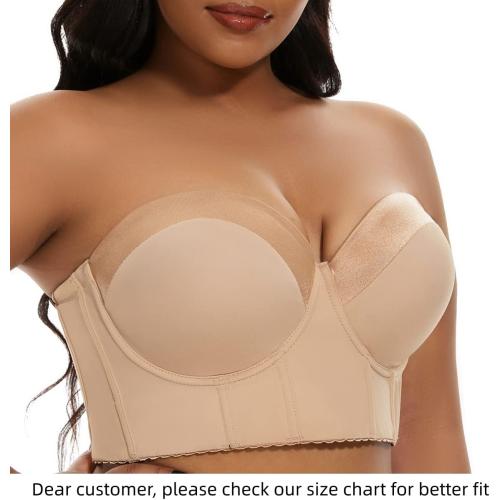 Size 38DD SEA BBOT Women Longline Strapless Bra Full Coverage Corset Bra Hide Back Fat