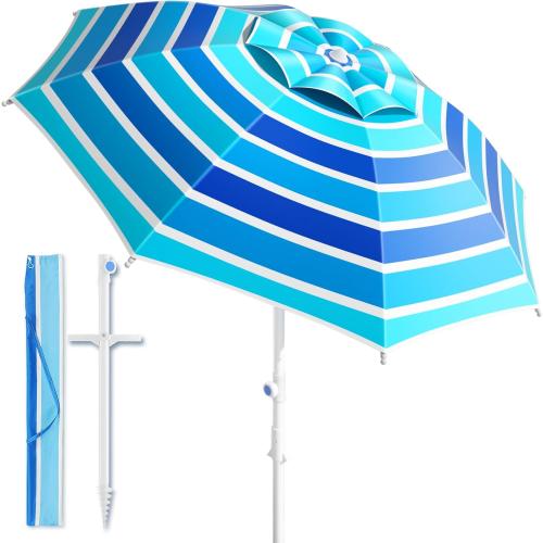 8FT. Large Beach Umbrella with Heavy Duty Sand Anchor & Tilt Sun Shelter, UPF50  UV Protection, Wind Resistance, Waterproof Canopy, Portable for Beach Outdoor Patio Yard Garden Pool