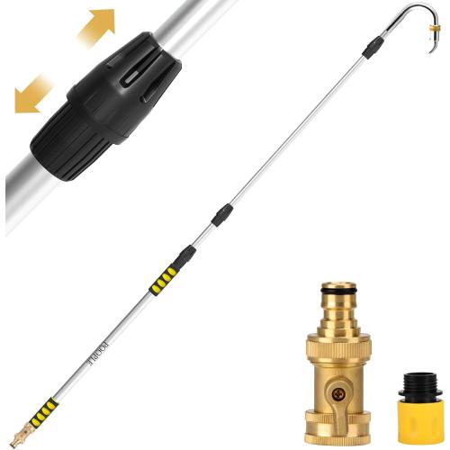 Gutter Cleaning Tools, 16ft (24ft Reach) Gutter Cleaners from The Ground, Gutters Hose Extension Wand with Garden Hose Attachment, Rain Gutters Cleaning Pole