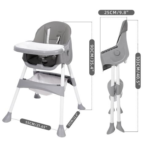 Baby High Chair, 6 in 1 Convertible High Chairs for Babies and Toddlers, Toddler Feeding Chair with Double Removable Tray, Adjustable Footrest & Machine Washable Cushion（Light Gray）