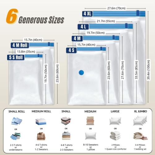 25 Pack Vacuum Storage Bags with Pump, Compression Space Saver for Comforter, Bedding, Blanket Storage, Vacuum Seal Bags for Clothing, Luggage and Closet Organizer