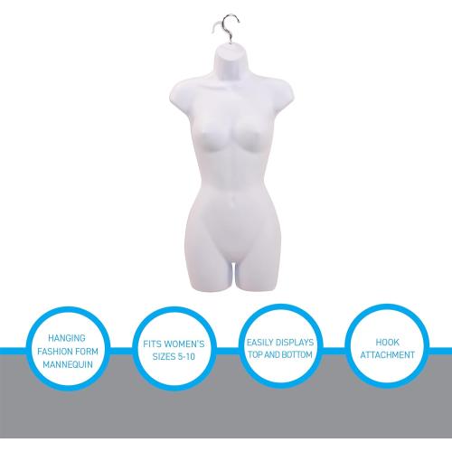 SSWBasics Female Mannequin Torso - Fits Women’s Sizes 5-10 - Molded, Shatterproof & White