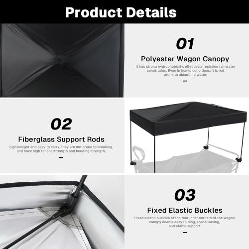 Wagon Canopy Cover, Garden Portable Outdoor Push Awning, Stroller Canopy for Garden Wagon, Shopping, Camping, Fits Folded and Collapsible Wagons,24.4 × 46.5 Inch