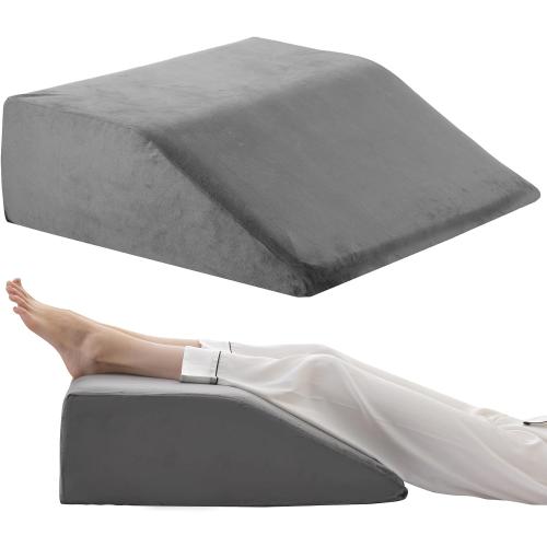 Leg Elevation Pillows, Leg Pillows for Sleeping, Cooling Gel Memory Foam Top, Wedge Pillow for Legs, Leg Wedges for Circulation, Swelling, After Surgery - Removable Cover (8 Inch, Dark Grey)