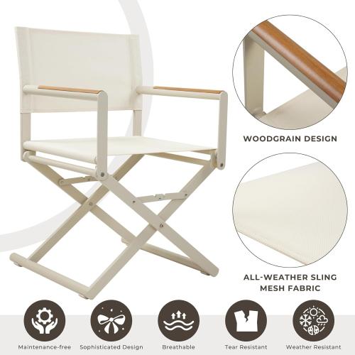 Grand patio 2-Pack Folding Sling Chairs, Outdoor Chair Set of 2, Woodgrain Armrests Patio Chairs, Outdoor, Beige